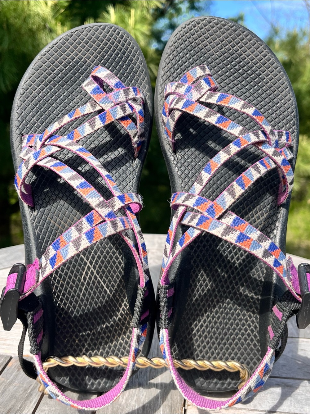 Chaco ZX/2 Hiking Sandal Wmns 9 Toe Loop Purple Geometric Outdoor Walking Shoe - Picture 7 of 11
